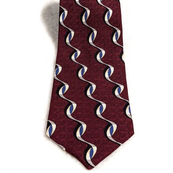 Vintage Men's 100% Silk Tie w/ Wavy Vertical Motif - Silk from Italy - Picture 6 of 12